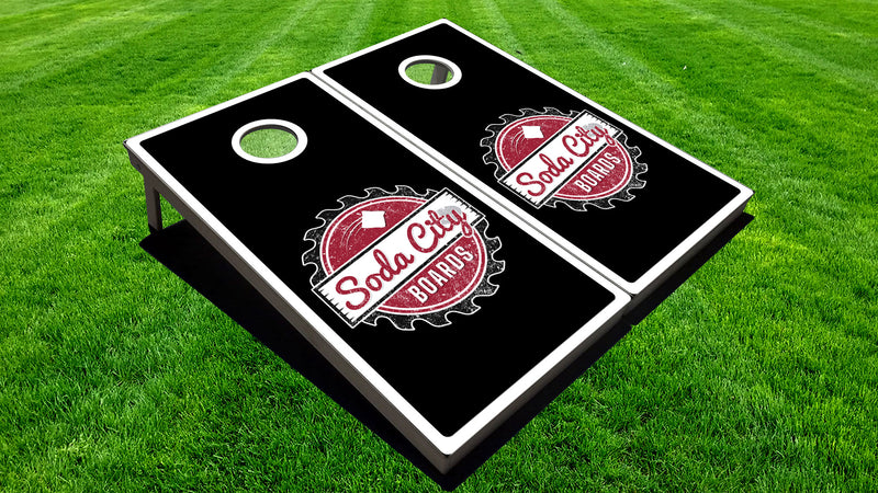 Soda City Boards Cornhole Boards - Black Background & White Border
