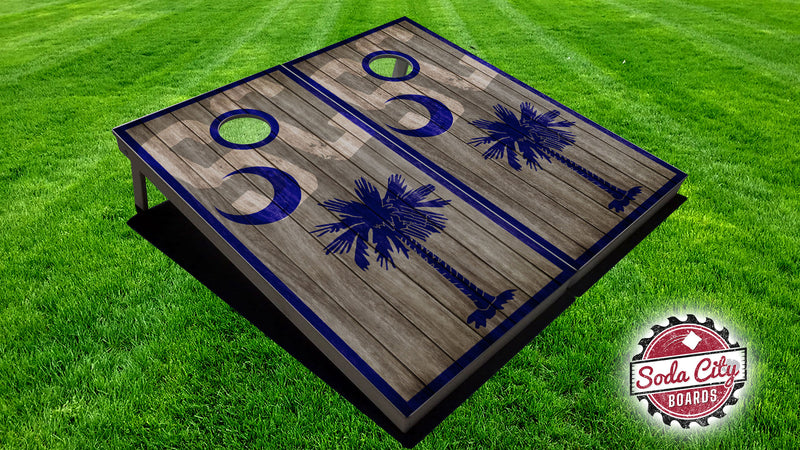 Rustic SC Palmetto Tree - Blue - Direct Printed Cornhole Set