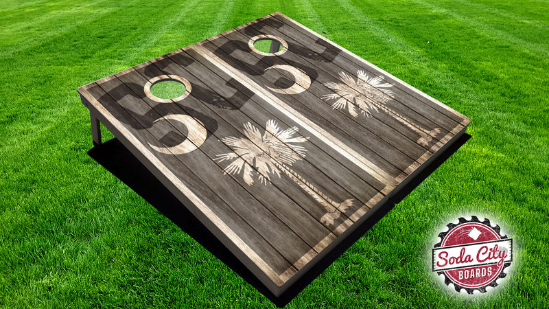 Rustic SC Palmetto Tree - White - Direct Printed Cornhole Set